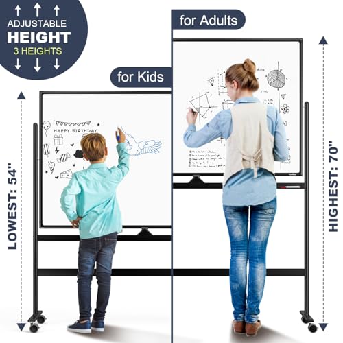 Dry Erase Whiteboard Easel on Wheels - TANKEE 48" x 32" Large Double Sided Mobile Whiteboard, Reversible Magnetic Rolling White Board for Home Office Classroom, Flip Chart Holders and Paper Pad - color: Black, size: 48"x32"