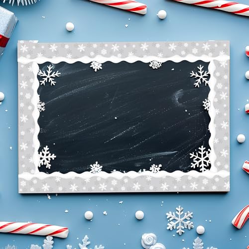 BeYumi Winter Snowflake Border Trim - 65ft Winter Christmas Gray Snowflake Scalloped Rolled Border Trim Xmas Snowflakes Themed Bulletin Board Borders School Classroom Office Chalkboard Party Decor - style: Gray Snowflake