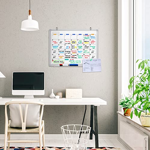 Dry Erase Calendar Whiteboard for Wall, 24" x 18" Magnetic Monthly White Board Calendar Dry Erase, Wall Hanging Aluminum Frame with Tray for Home, School, Office - size: 24" x 18" Silver Frame