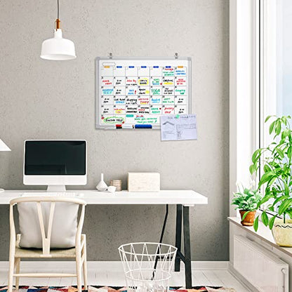 Dry Erase Calendar Whiteboard for Wall, 24" x 18" Magnetic Monthly White Board Calendar Dry Erase, Wall Hanging Aluminum Frame with Tray for Home, School, Office - size: 24" x 18" Silver Frame