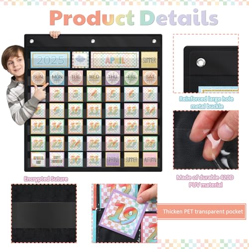 119 Pcs Classroom Calendar Pocket Chart Black Monthly Bulletin Board Set Seasons Festival Weather Farmhouse Calendar Set for Classroom Decoration Back to School Supplies(Pastel Checkerboard) - style: Pastel Checkerboard