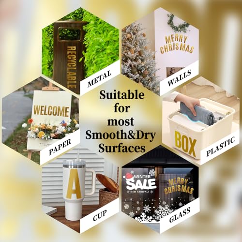 6 Inch Letter Stickers, 76 Pieces Self Adhesive Large Alphabet Symbol Sticker,Mailbox, Door, Truck and Outdoor, Waterproof & Weatherproof, 14 Sheets Gold - color: Gold
