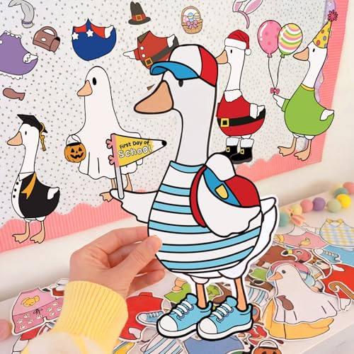 Tinlade 87 Pcs Weather Silly Goose Classroom Decor 9" x 6" Silly Goose Chart Bulletin Board Set with 25 Interchangeable Dress up Class Decor Classroom Management Supplies for Teacher Preschool Ideas
