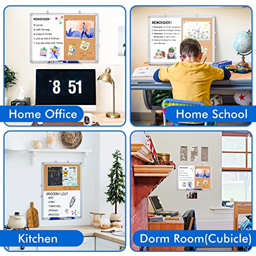Magnetic White Board and Cork Board Combo, 24 X 18 inches Whiteboard Bulletin Combination Board, Wall Mounted Dry Erase Message Board for Home, School and Office - size: 24 x 18 inch