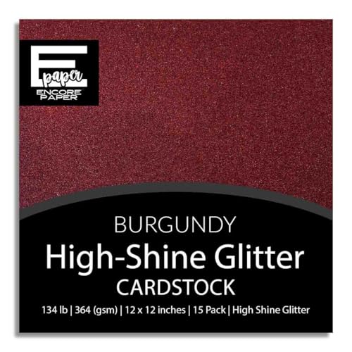 BURGUNDY Glitter Luxe Cardstock - 12x12 Inch, 15 Pack | 134 lb Cover (364 gsm) | High-Shine Red Glitter | Solid Core – Acid & Lignin Free | Encore Paper