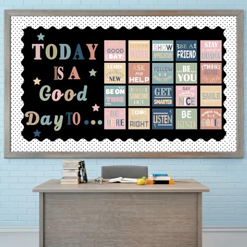 Classroom Bulletin Board Set Boho Motivational Today is a Good Day Decoration Retro Boho Inspirational Reading Welcome Back to School Bulletin Board Cutouts for Office Chalkboard Wall Door Decor - style: Boho