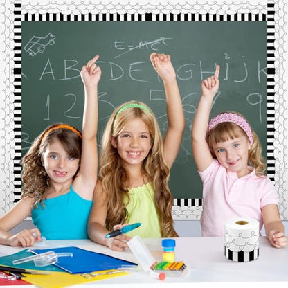 Kolldenn 68.9ft Black and White Bulletin Board Border Black White Squiggles and Stripes Classroom Borders Trim Rolled Die Cut for Bulletin Board Chalkboard School Teachers Wall Decor(Straight) - style: Straight