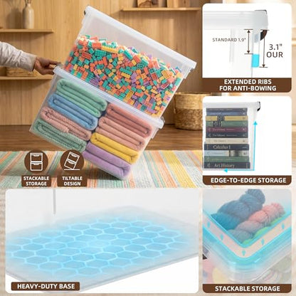 Citylife 48 Qt Ultra-Thick (3.82mm) Clear Plastic Storage Bins with Lids, 6-Pack Stackable Straight-Wall Closet Organizers with Honeycomb Base & Pinch-Free Latches for Garage, Clothes & Holiday Decor - size: 48 QT, style: 6 Pack