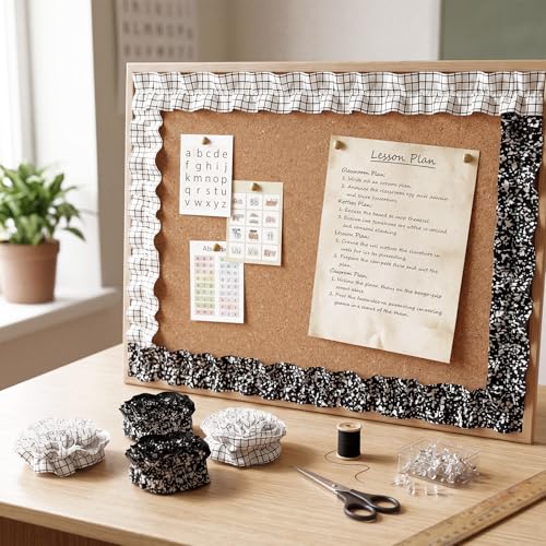 Mooliwe 4 Rolls 40ft Ruffled Black and White Bulletin Board Border for Classroom Fabric Decorate Bulletin Board Trim for Back to School Classroom Teacher Desks Doors Walls Decorations Essentials - style: Popular Styles