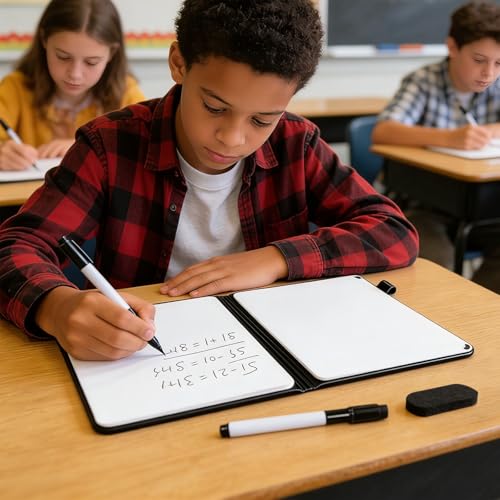 Portable White Board Dry Erase Notebook, Double Sided Folding Whiteboards with Pen and Erase, Small Dry Erase Board for Study, Meeting, Planning 12"x9" (A4), Anti-Ghosting (Blue) - color: Blue
