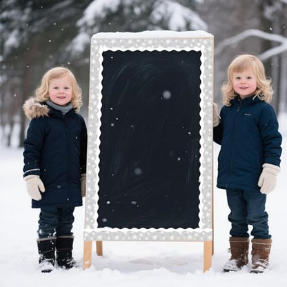 BeYumi Winter Snowflake Border Trim - 65ft Winter Christmas Gray Snowflake Scalloped Rolled Border Trim Xmas Snowflakes Themed Bulletin Board Borders School Classroom Office Chalkboard Party Decor - style: Gray Snowflake