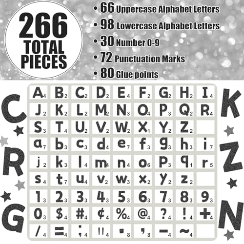 266 Pcs Letters Combo Pack Set Glitter Bulletin Board Letters Black Letters and Number Accents for Kids Bulletin Board Display Home School Classroom Decor - style: Black pattern