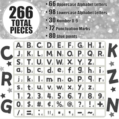 266 Pcs Letters Combo Pack Set Glitter Bulletin Board Letters Black Letters and Number Accents for Kids Bulletin Board Display Home School Classroom Decor - style: Black pattern