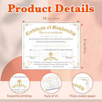 Church Membership Certificates for New Members, 25 Pcs Gold Foil Recognition Certificate, Certificates of Membership Gifts for New Church Members, Christian Religious Favors & Supplies -17 - style: Gold Foil-02