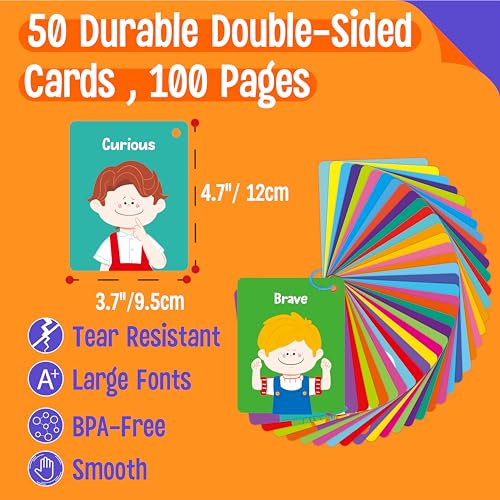 Emotions Flashcards, 50 Different Feelings with Coping Skills-Learn to Identify Various Moods, Cartoon Faces Emotions for Kids with Autism, ADHD -Emotion Flipbook for Therapy, Home Use - style: Emotions Flashcards