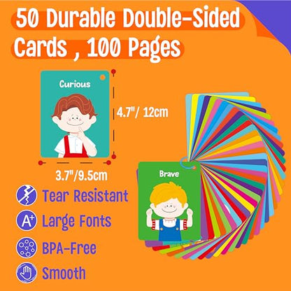 Emotions Flashcards, 50 Different Feelings with Coping Skills-Learn to Identify Various Moods, Cartoon Faces Emotions for Kids with Autism, ADHD -Emotion Flipbook for Therapy, Home Use - style: Emotions Flashcards