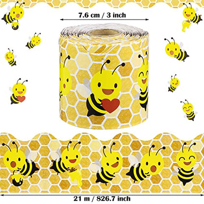 Panelee Bee Dazzle Border 68.9 Feet Bulletin Board Border Butterflies Flowers Bee Space Inspirational Cute Decor for Classroom Bulletin Boards Chalkboard Wall Decor - style: Bee