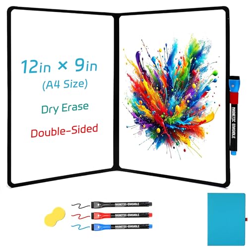 Double-Sided Whiteboard - Portable, 12" x 9" Dry Erase Boards with 3 Markers, Eraser and Stylish Red Elastic Pen Tray for Office, Education and Home (Double-A4 Blue) - size: Double-A4 Blue