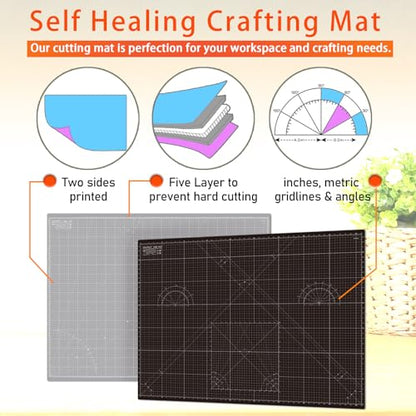 Self Healing Cutting Mat A0 36"x48" – Double Sided 5-Ply Craft Mat for Sewing, Quilting, Fabric, Scrapbooking – Black/Gray - color: Black, size: 48"L x 36"W