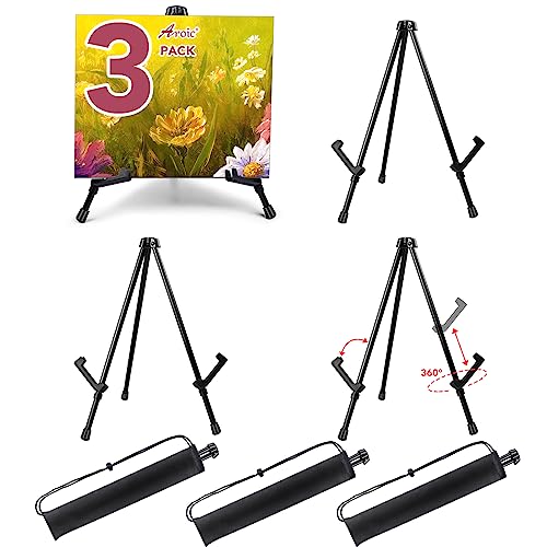 AROIC 3 Pack 14'' Tabletop Easels, Black Steel Table Top Easels for Display, Adjustable Portable Table Top Easel for Paintings, Signs, Posters,Frame Pictures(with 3 Bags) - style: 3P