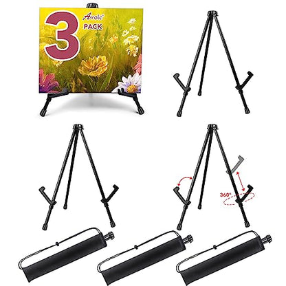 AROIC 3 Pack 14'' Tabletop Easels, Black Steel Table Top Easels for Display, Adjustable Portable Table Top Easel for Paintings, Signs, Posters,Frame Pictures(with 3 Bags) - style: 3P