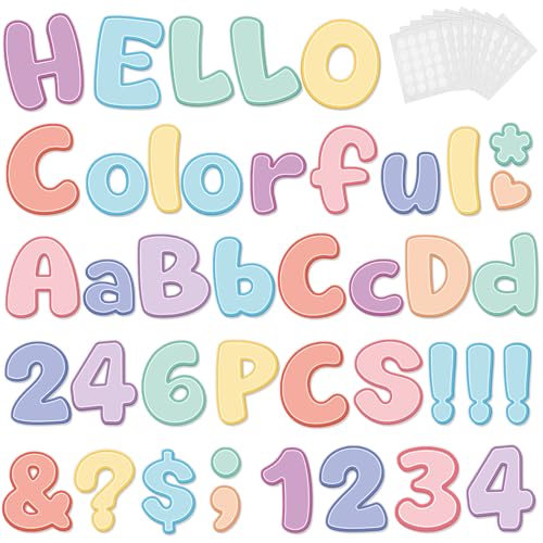 246 Pcs Bulletin Board Letters 4 Inch, Colorful Cutout Letters for Classroom Wall, Poster Board Letter with Adhesive Dot Alphabet Numbers Punctuation for Display School and Classroom Decor (Pastel) - color: Pastel