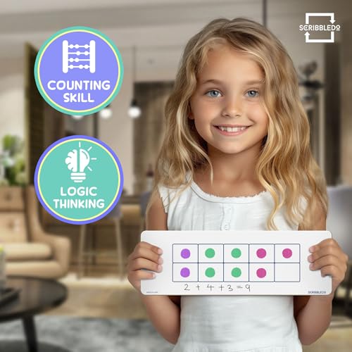 SCRIBBLEDO Dry Erase Ten Frame Board - 4" x 12" Double Sided Dry Erase Boards for Kids to Visualize and Practice Base 10 Number Concepts - Math Practice Board for Home School and Classroom