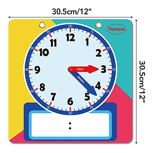 Magnetic Writable Dry Erase Learning Clock | Clock for Kids Learning to Tell Time | Large 12" Demonstration Teaching Time Practice Clock with Dry Erase Writing Surface | Pen Included | (Rainbow) - color: Rainbow