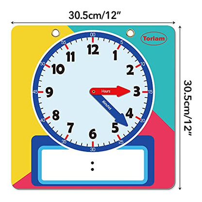 Magnetic Writable Dry Erase Learning Clock | Clock for Kids Learning to Tell Time | Large 12" Demonstration Teaching Time Practice Clock with Dry Erase Writing Surface | Pen Included | (Rainbow) - color: Rainbow
