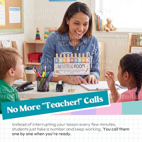 KACIOLA STUDIO Teacher Classroom Management Tools, Waiting Room Sign with Wooden Number Clips, Teacher's Helper Waiting Room Poster, Please Take a Number Classroom Poster for Student Management-Boho - color: Boho