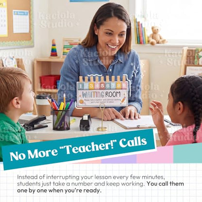 KACIOLA STUDIO Teacher Classroom Management Tools, Waiting Room Sign with Wooden Number Clips, Teacher's Helper Waiting Room Poster, Please Take a Number Classroom Poster for Student Management-Boho - color: Boho