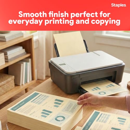 Staples Pastel Recycled Copy Paper, Cream, 20 lb., 8.5" x 11", 500 Sheets – 30% Recycled Multipurpose Paper for Printing & Documents - style: Cream