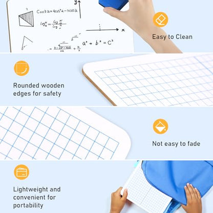 16 Pack Dry Erase XY Axis Graph Lap Boards 9'' x 12'' Double Sided White Boards Math Student White Boards Small Dry Erase Board with 20 Pens and 16 Erasers for School Classroom Supplies