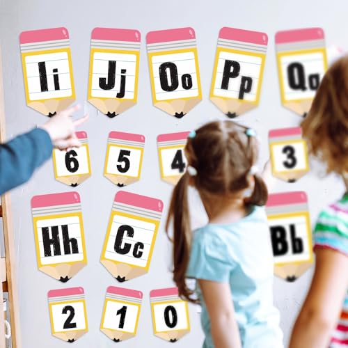 Gilprop 37 Pcs Bulletin Board Letters Educational Posters Alphabet Posters and 0-10 Number Classroom Abc Wall Decor for Kindergarten Toddler Teacher(Pencil Shape) - style: Pencil Shape