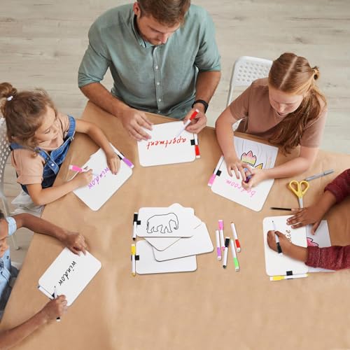 Affrolling 24 Sets Small Whiteboard Dry Erase Boards 5" x7'' Mini Double Sided Dry Erase Lap Boards with Markers Erasers Pen Holders Personal Whiteboards for Students Classroom Teacher