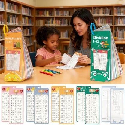 60Pcs Addition Subtraction Multiplication Division and Subtraction Flash Card, Math Flash Cards with 8 Dry Erase Pens 4 Rings, Time Table Flash Cards for 1st to 3rd Grades Fun Learning with Math Game