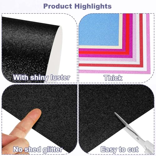 PATIKIL 20Sheets Black Glitter Cardstock, 12x12In Glitter Paper Card Stock Shiny Scrapbook 250gsm Sparkly Paper Large Shimmer for Crafts Scrapbook DIY Art Wedding Party - color: Black, size: 12x12In