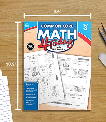 Carson Dellosa Common Core Math 4 Today 3rd Grade Workbooks, Telling Time, Fractions, Addition, Subtraction, Multiplication, Division, and More Mathematics Classroom or Homeschool Curriculum (Volume 6)