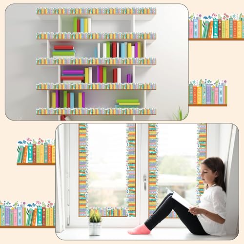 BeYumi Wildflower Bookshelf Border Trim - 65ft Back to School Floral Books Rolled Border Trim Bookshelf Bulletin Board Set Library Classroom Office Chalkboard Kindergarten Home Wall Party Decoration - style: Wildflower Bookshelf