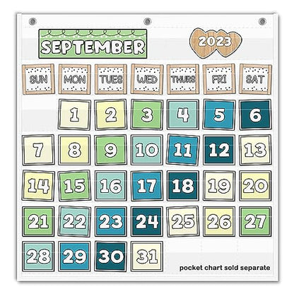 EAMAY Classroom Monthly Calendar Pocket Chart for 2.75 * 2.75 Cards,Homeschool Supplies and Classroom Must Haves! Only Chart(White) - color: White