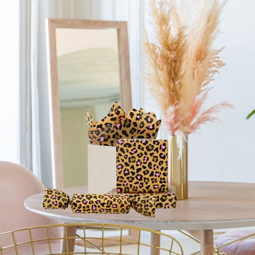 60 Sheets Leopard Print Tissue Paper Pink Floral Bouquet DIY Art Crafts Tissue Brown Safari Animal Gift Wrapping Paper for Home Classroom Office Party DIY Crafts Supplies, 14 x 20 Inch - color: Pink