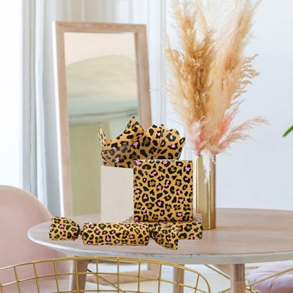 60 Sheets Leopard Print Tissue Paper Pink Floral Bouquet DIY Art Crafts Tissue Brown Safari Animal Gift Wrapping Paper for Home Classroom Office Party DIY Crafts Supplies, 14 x 20 Inch - color: Pink