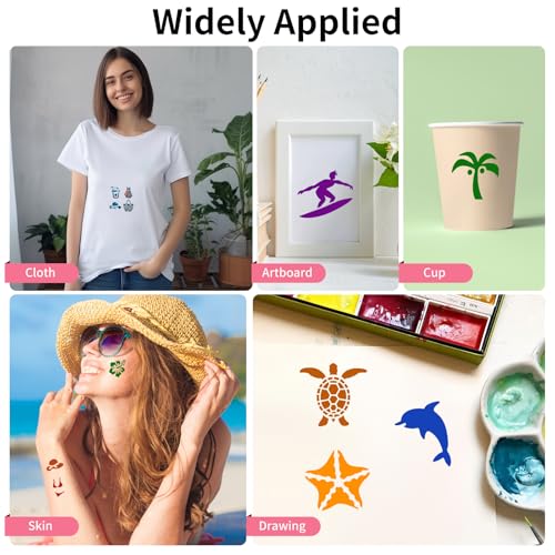 100 Pcs Small Stencils for Painting on Wood 2 x 2 Inches Reusable Stencil Crafts Drawing Templates Holiday Wall Paper for DIY Scrapbook Rock (Summer) - color: Summer