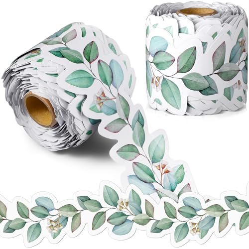 Panelee Eucalyptus Leaves Border 68.9 Feet Bulletin Board Border Butterflies Flowers Bee Space Inspirational Cute Decor for Classroom Bulletin Boards Chalkboard Wall Decor - style: Eucalyptus Leaves
