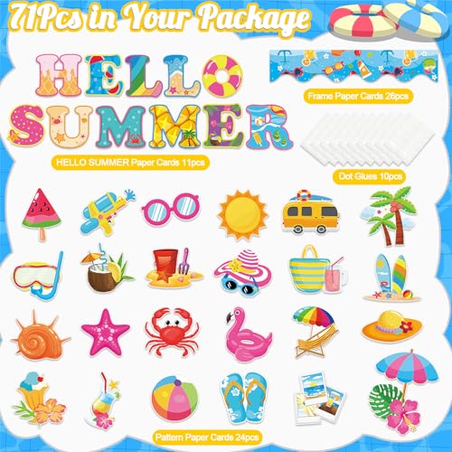 71 Pcs Hello Summer Bulletin Board Set Hawaiian Beach Slippers Sun DIY Borders Bulletin Trim Home School Hawaiian Tropical Party Supplies for Back to School Classroom Chalkboard Wall Door Decor - style: Coastal