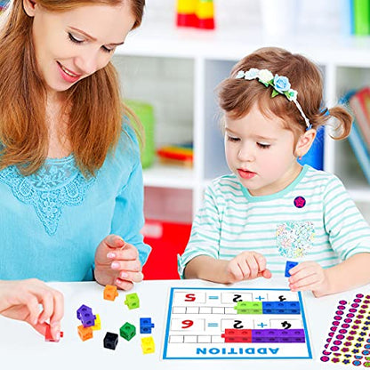 SpriteGru Math Linking Cubes, Math Cubes Manipulatives with Activity Cards Linking Cube Math Counters for Kids Kindergarten Learning Activities - style: addition & subtraction