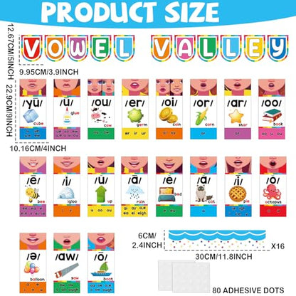 Vowel Valley Bulletin Board Set Back to School Classroom Decorations Sound Wall Phonics Poster Vowel Learning Cutouts Early Learning Kindergarten Elementary School Classroom Chalkboard Wall Door Decor - style: Sound Wall