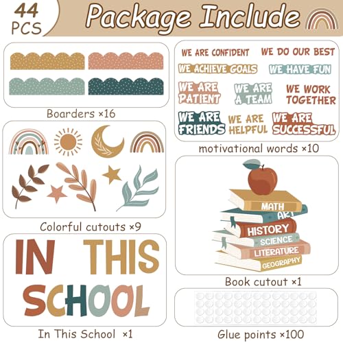 Motivational Bulletin Board Decoration Set Affirmation Station Bulletin Board Classroom Decorations Modern Boho in This School Paper Cutouts for Back to School Library Wall Door Decor - style: In this school
