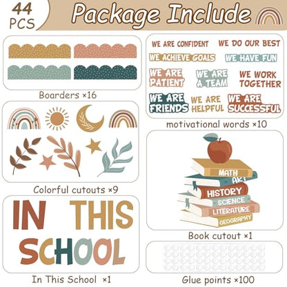 Motivational Bulletin Board Decoration Set Affirmation Station Bulletin Board Classroom Decorations Modern Boho in This School Paper Cutouts for Back to School Library Wall Door Decor - style: In this school