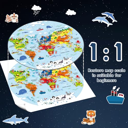 2 Sets World Puzzle United States Map Puzzle with Poster World and US Geography Jumbo Round Floor Puzzles Jigsaw for Kids Ages 3-5 Educational Learning Toys Puzzles Valentines Birthday Gift 70 Pieces